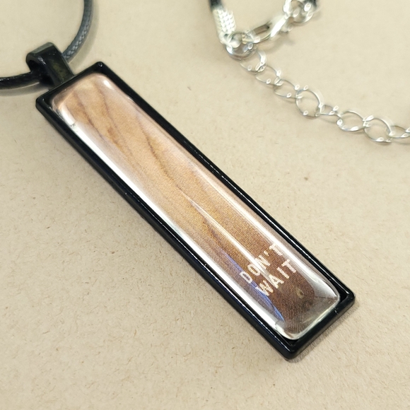 Don't Wait Wood Vertical Pendant Necklace - Picture 6 of 10